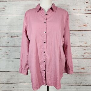 J. JILL Pink Dusty Rose Button Up Long Sleeve Top 100% Cotton Size Large Tall